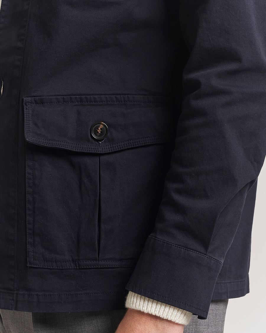Men | Shirts | Oscar Jacobson | Safari Cotton Shirt Jacket Navy