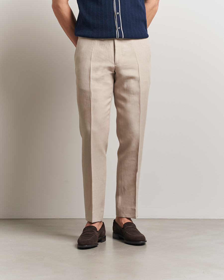 Men | Trousers | Oscar Jacobson | Dandy Linen Trousers Beige