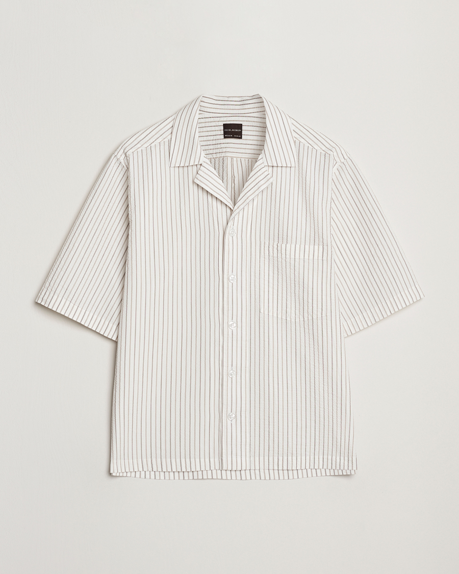 Men | Shirts | Oscar Jacobson | Cuban Short Sleeve Seersucker Shirt White