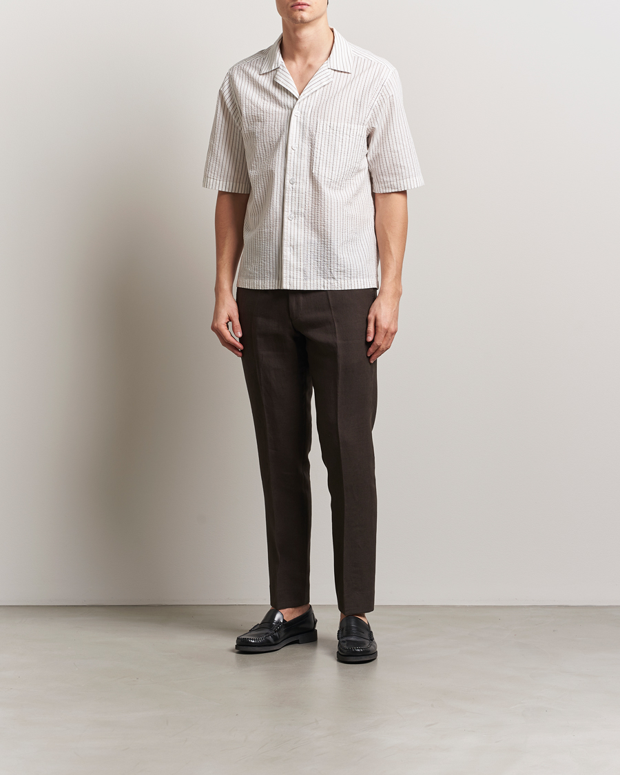 Men | Shirts | Oscar Jacobson | Cuban Short Sleeve Seersucker Shirt White