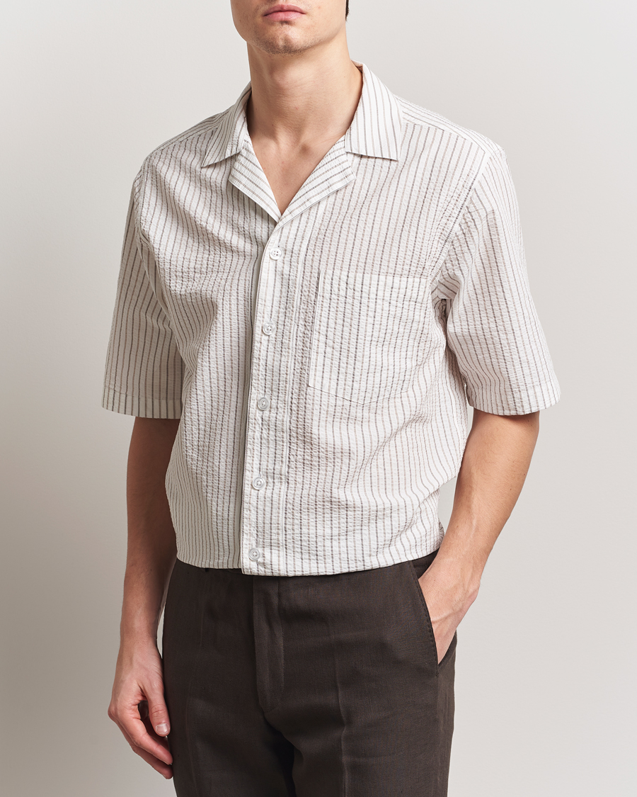 Men | Shirts | Oscar Jacobson | Cuban Short Sleeve Seersucker Shirt White