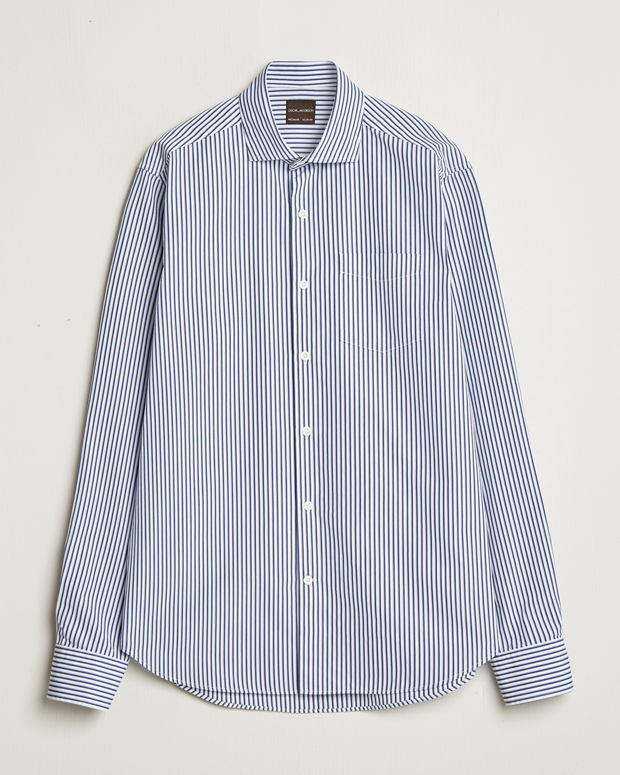 Men | Shirts | Oscar Jacobson | Wide Spread Washed Stripe Shirt White/Blue
