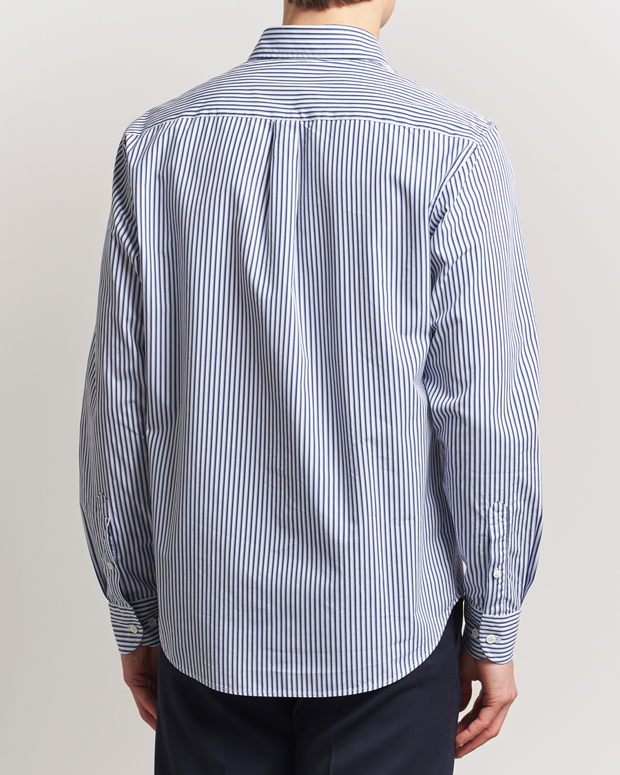 Men | Shirts | Oscar Jacobson | Wide Spread Washed Stripe Shirt White/Blue
