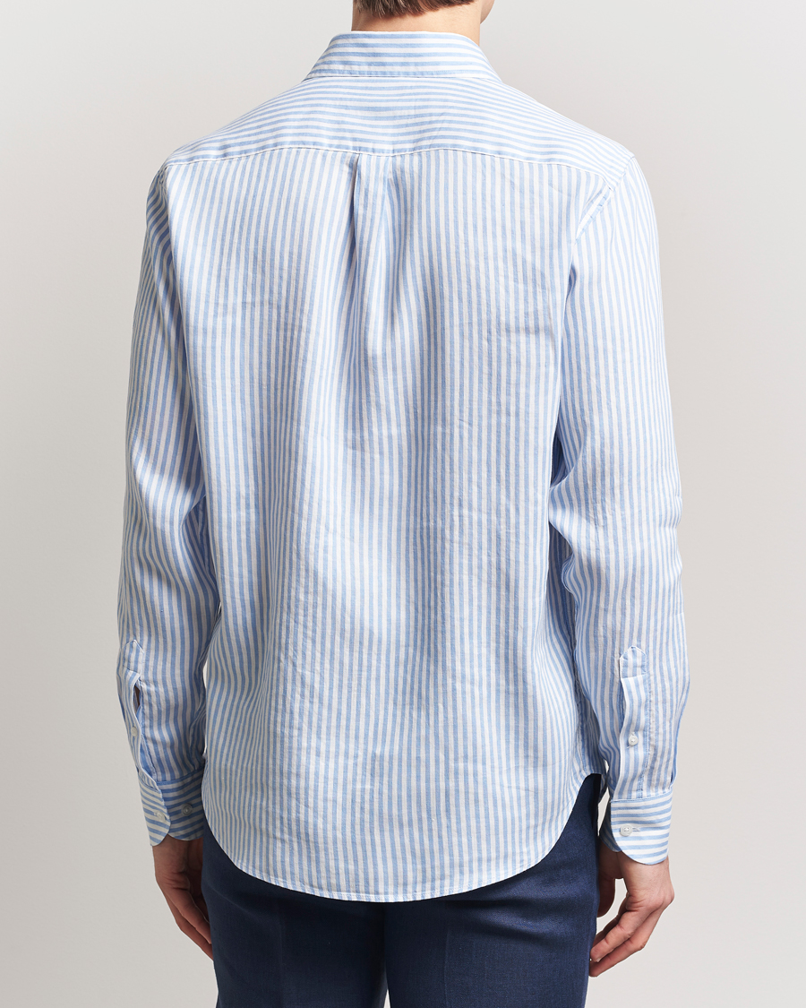 Men | Shirts | Oscar Jacobson | Wide Spread Linen/Cotton Venetian Stripe Shirt Blue