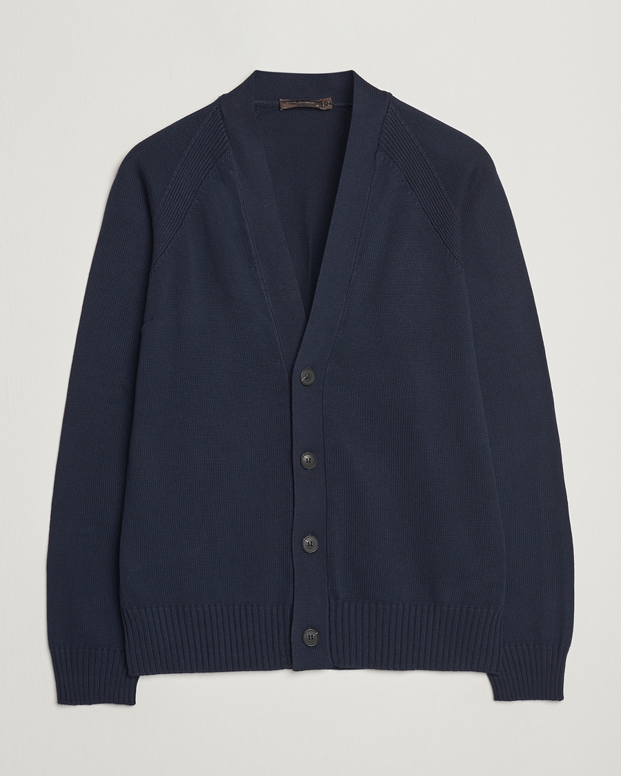 Men | Sweaters & Knitwear | Oscar Jacobson | Hover Cotton Cardigan Navy