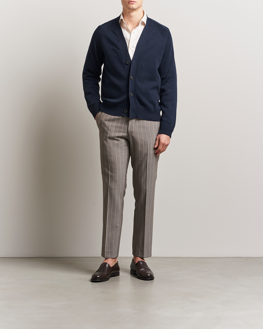 Men | Sweaters & Knitwear | Oscar Jacobson | Hover Cotton Cardigan Navy