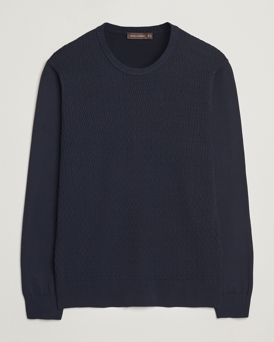 Men | Sweaters & Knitwear | Oscar Jacobson | Blake Knitted Cotton Crew Navy