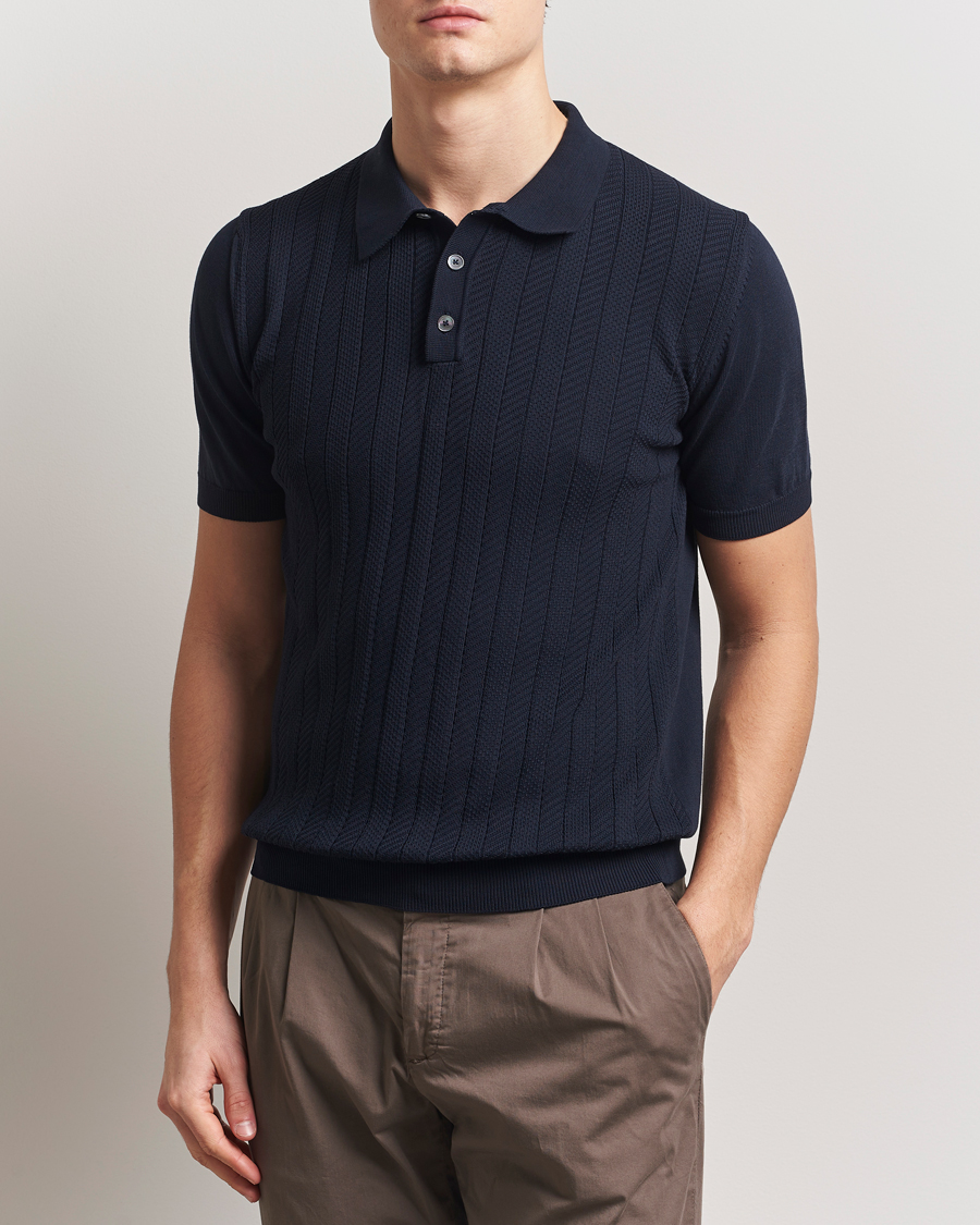 Men | Polo Shirts | Oscar Jacobson | Barto Structured Cotton Polo Navy