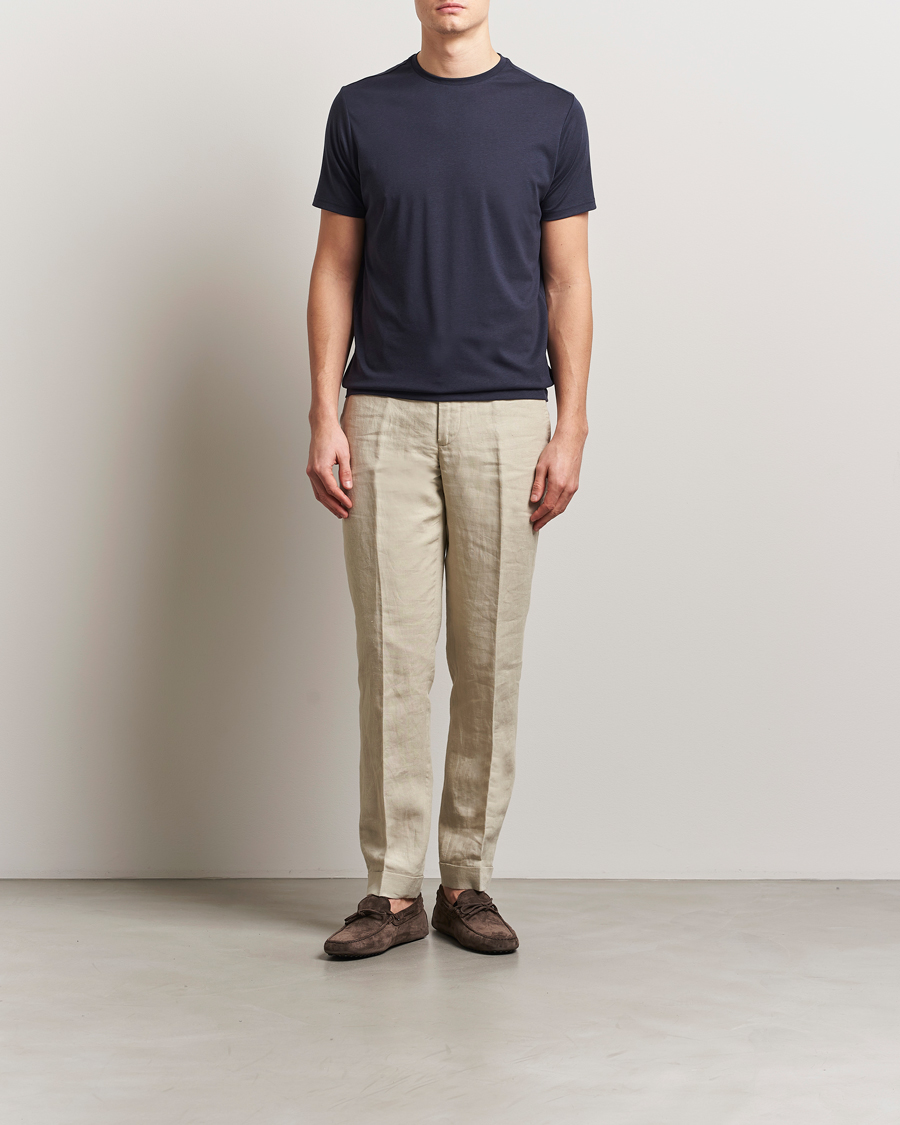 Men | T-Shirts | Oscar Jacobson | Kim Lyocel/Cotton T-Shirt Navy