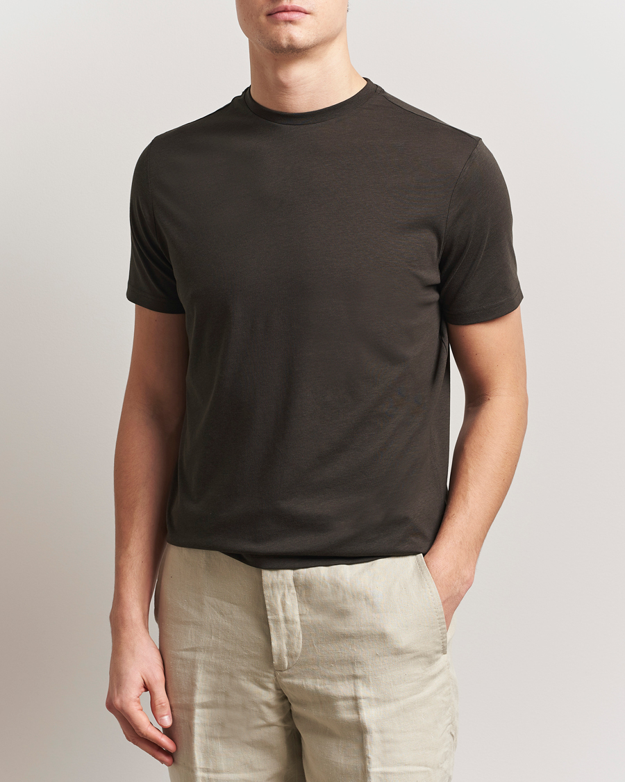 Men | T-Shirts | Oscar Jacobson | Kim Cotton/Tencel T-Shirt Brown