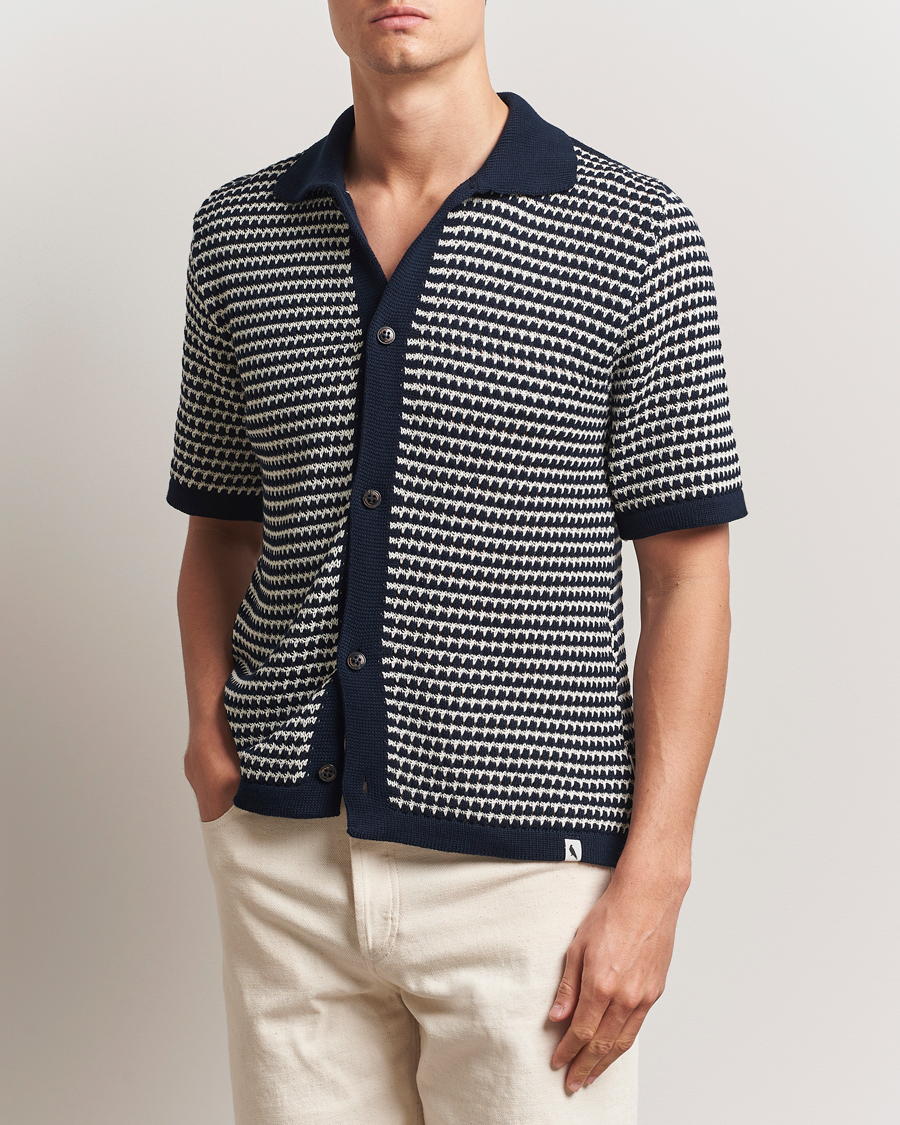 Men | Shirts | Peregrine | Island Crochet Knitted Shirt Navy