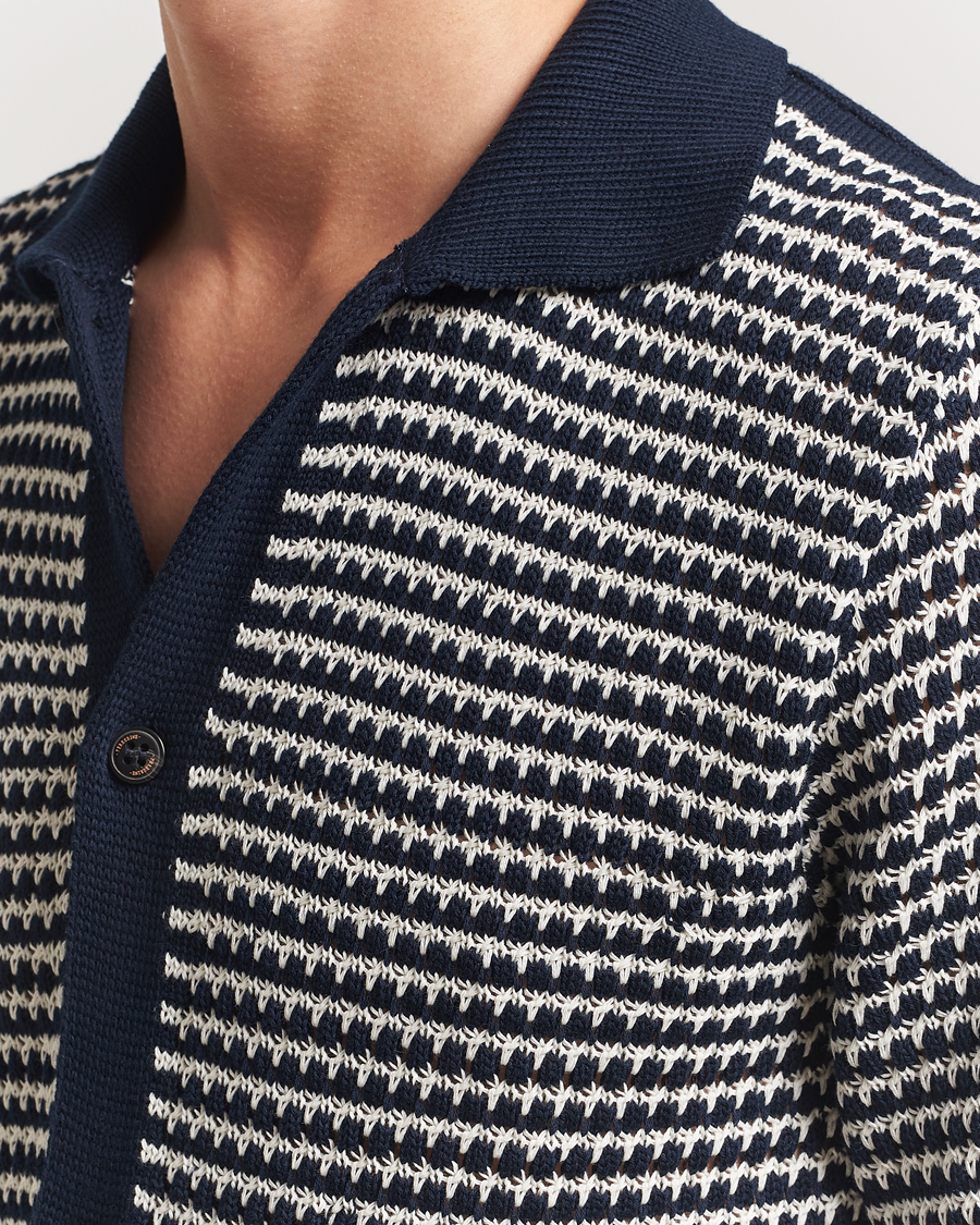 Men | Shirts | Peregrine | Island Crochet Knitted Shirt Navy