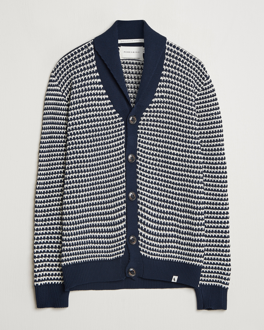 Men | Sweaters & Knitwear | Peregrine | Island Crochet Knitted Cardigan Navy