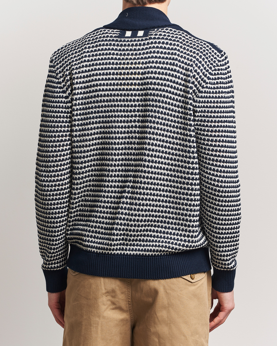Men | Sweaters & Knitwear | Peregrine | Island Crochet Knitted Cardigan Navy