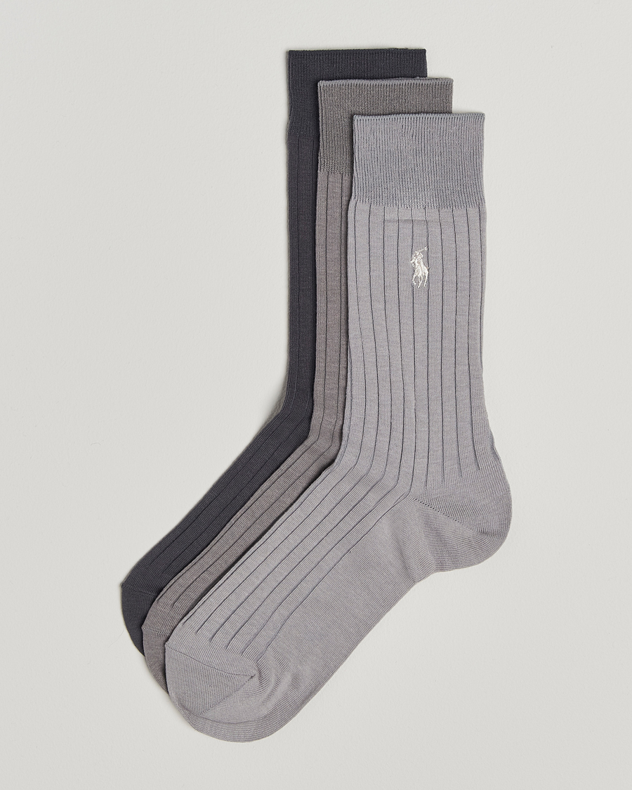Men | Underwear & Socks | Polo Ralph Lauren | 3-Pack Egyptian Rib Crew Sock Grey Combo