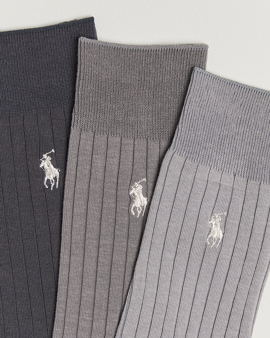 Men | Underwear & Socks | Polo Ralph Lauren | 3-Pack Egyptian Rib Crew Sock Grey Combo