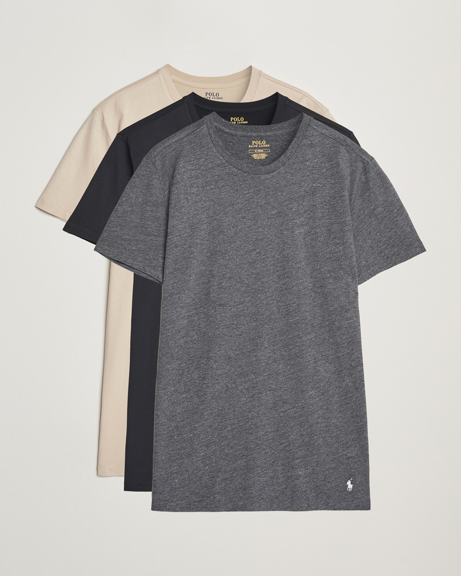 Men | T-Shirts | Polo Ralph Lauren | 3-Pack Crew Neck T-Shirt Black/Grey/Khaki