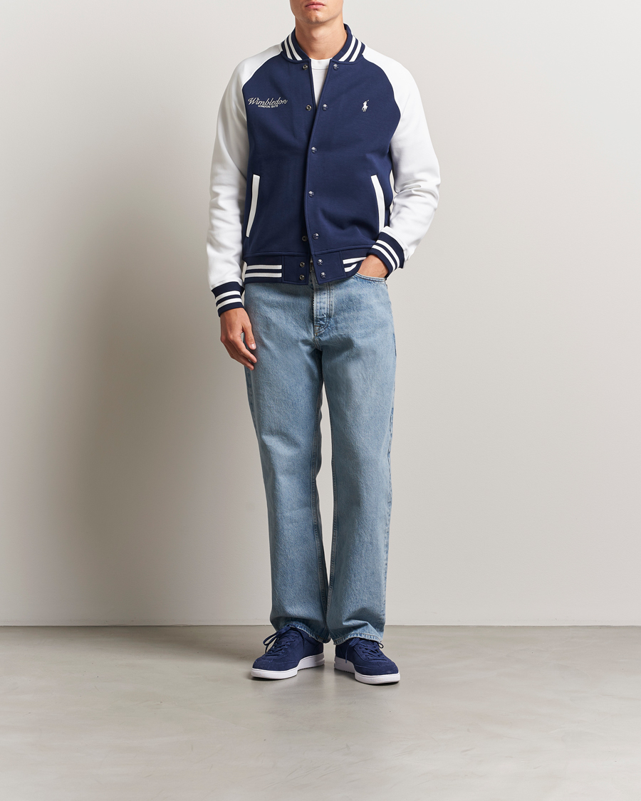 Men | Sweaters & Knitwear | Polo Ralph Lauren | Wimbledon Double Knit Baseball Sweatshirt Navy/White