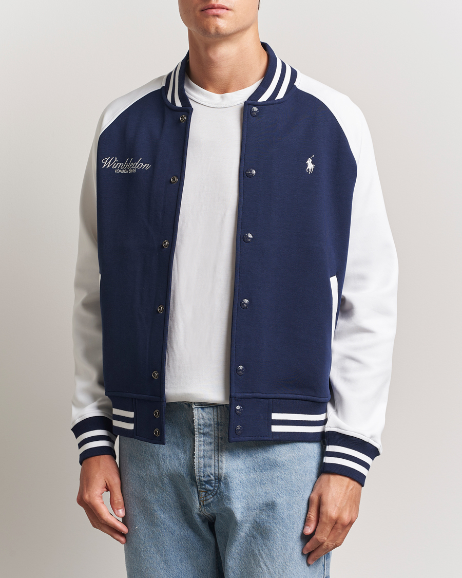 Men | Sweaters & Knitwear | Polo Ralph Lauren | Wimbledon Double Knit Baseball Sweatshirt Navy/White