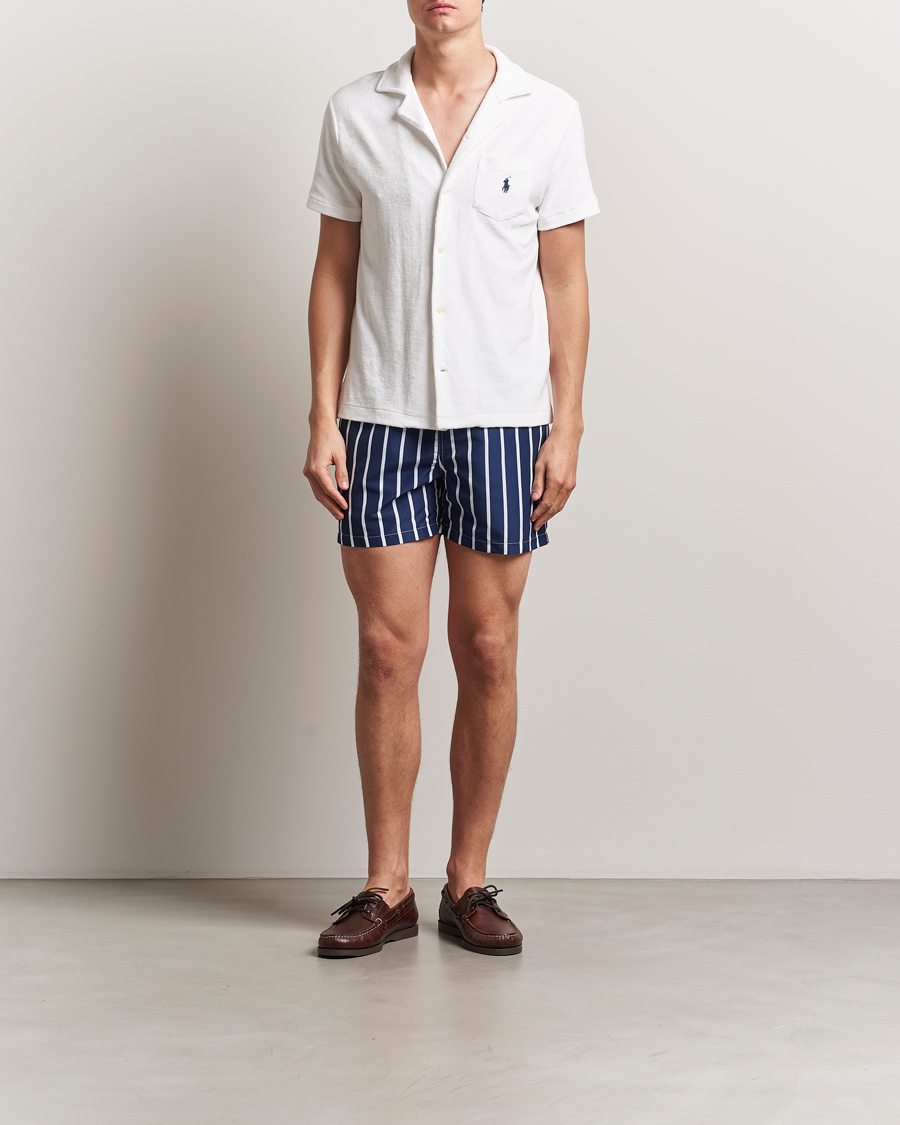 Men | Swimwear | Polo Ralph Lauren | Traveler Boxer Swimshorts Navy Vertical Wide Stripe
