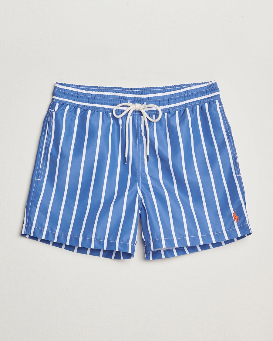 Men | Swimwear | Polo Ralph Lauren | Traveler Boxer Swimshorts Blue Vertical Wide Stripe