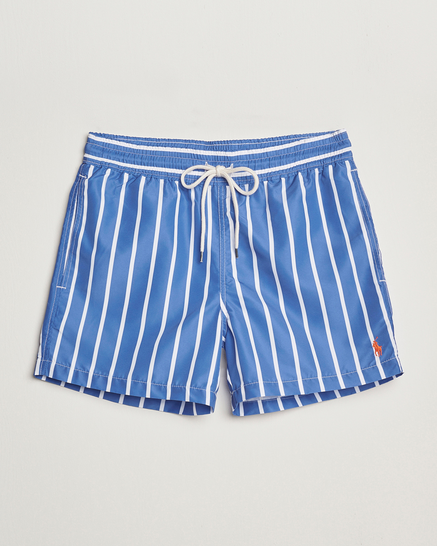 Men | Swimwear | Polo Ralph Lauren | Traveler Boxer Swimshorts Blue Vertical Wide Stripe