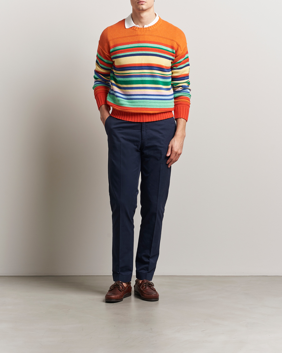 Men | Sweaters & Knitwear | Polo Ralph Lauren | Cotton/Linen Stripe Sweater Orange Combo