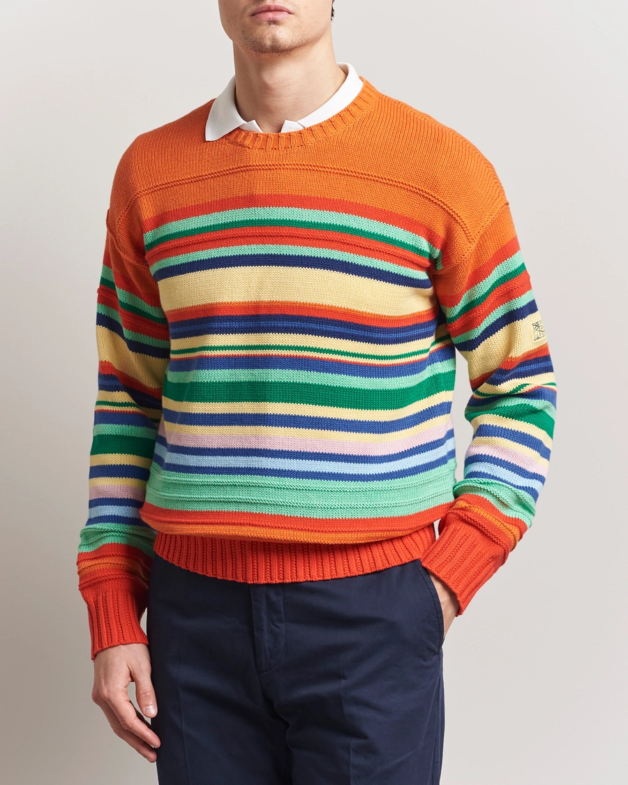 Men | Sweaters & Knitwear | Polo Ralph Lauren | Cotton/Linen Stripe Sweater Orange Combo