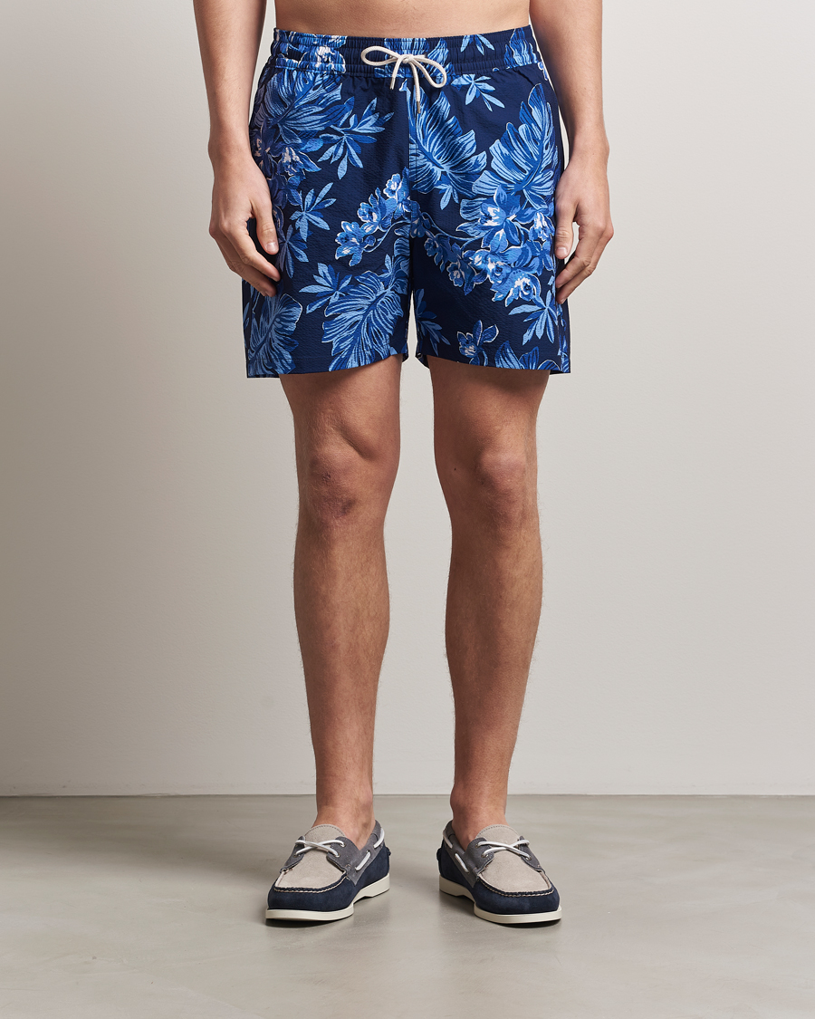 Men | Swimwear | Polo Ralph Lauren | Recycled Traveler Seersucker Swimshorts Blue Tropical