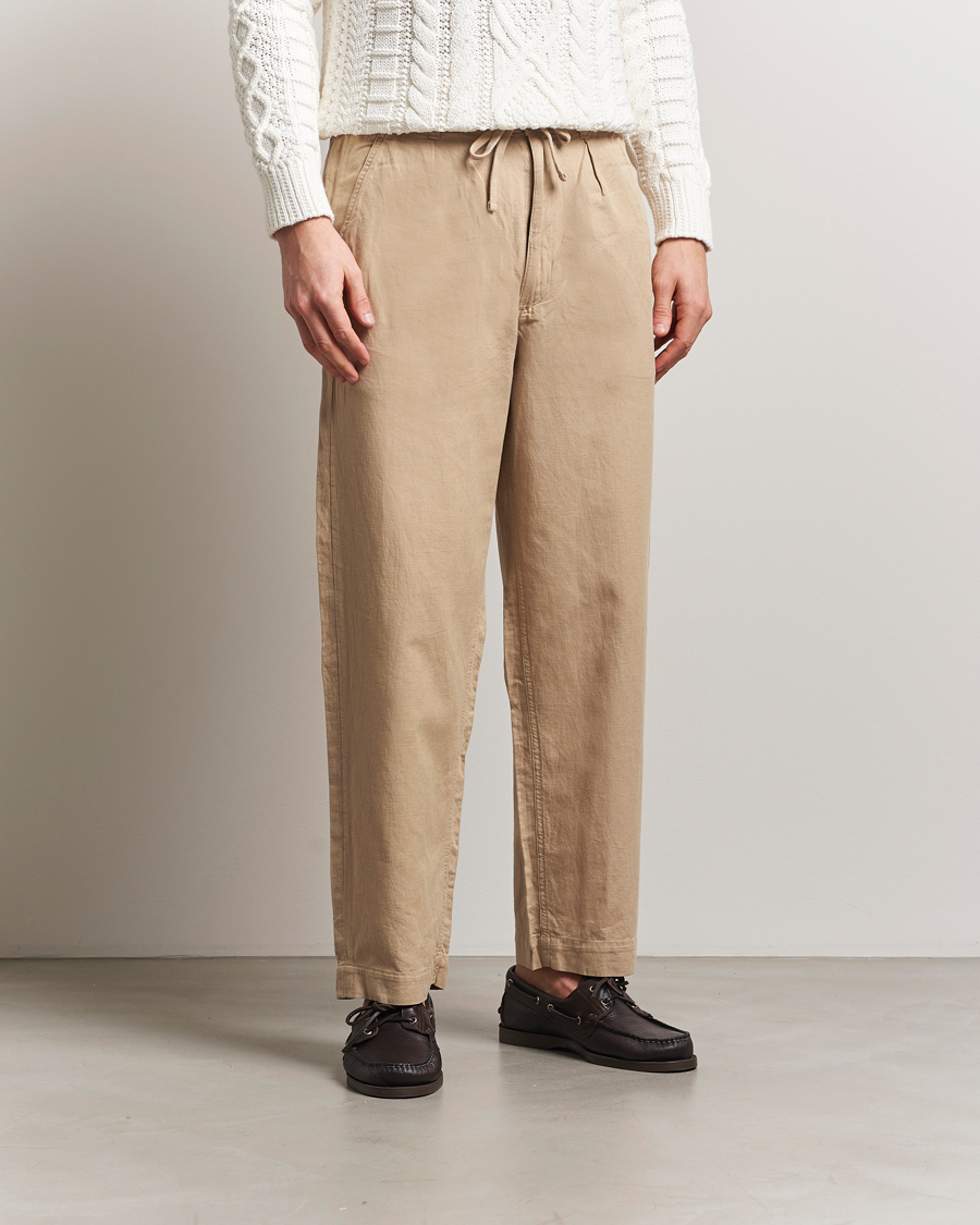 Men | Trousers | Polo Ralph Lauren | Pleated Cotton Linen Pants Coastal Beige