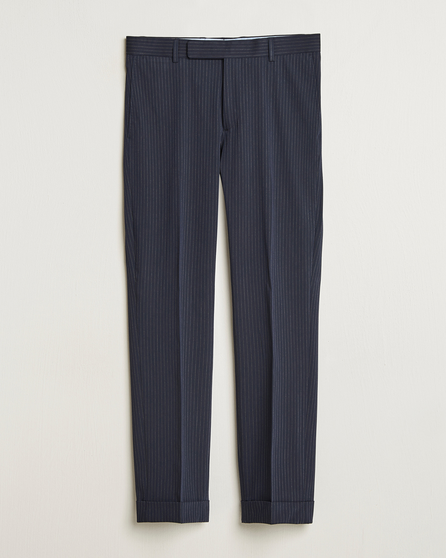 Men | Trousers | Polo Ralph Lauren | Twill Pinstriped Pleated Suit Trousers Navy/Grey