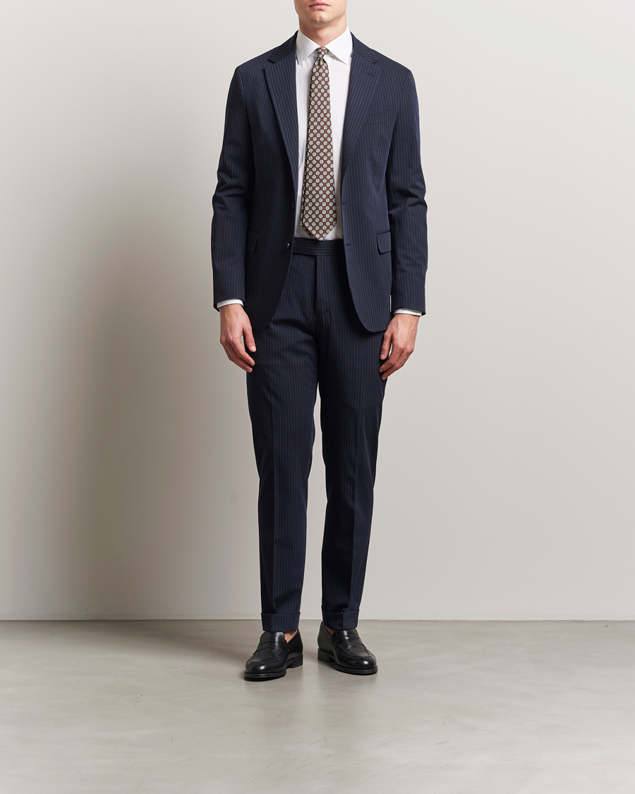 Men | Trousers | Polo Ralph Lauren | Twill Pinstriped Pleated Suit Trousers Navy/Grey