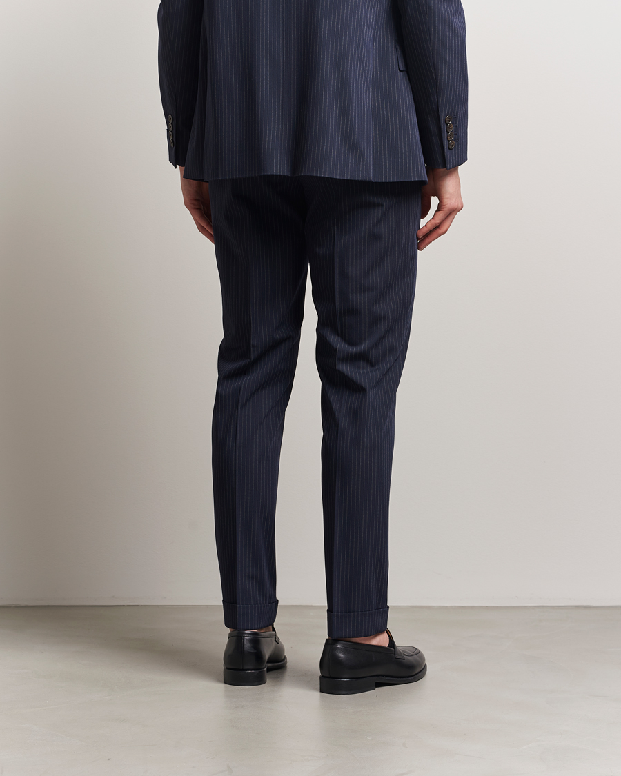 Men | Trousers | Polo Ralph Lauren | Twill Pinstriped Pleated Suit Trousers Navy/Grey