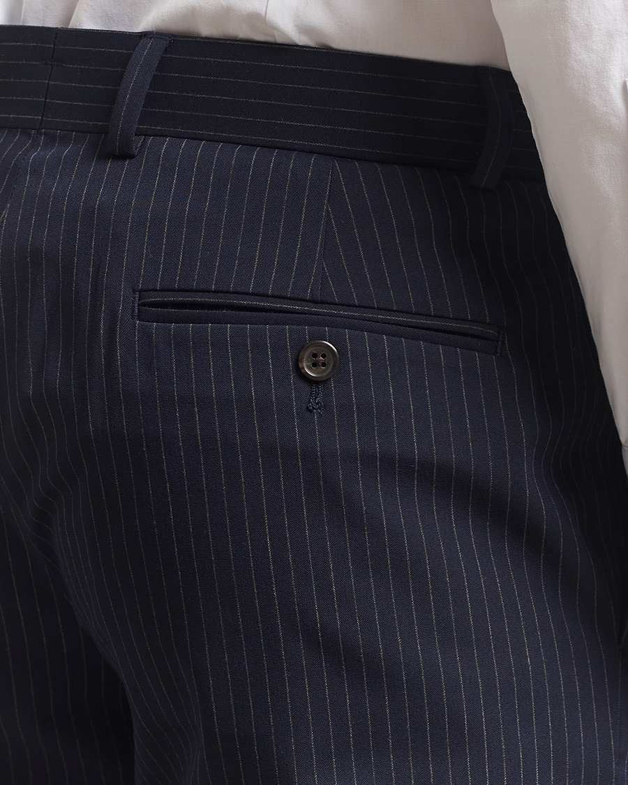 Men | Trousers | Polo Ralph Lauren | Twill Pinstriped Pleated Suit Trousers Navy/Grey