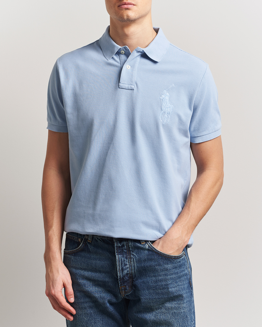 Men | Polo Shirts | Polo Ralph Lauren | Custom Slim Fit Mesh Polo Chambray Blue