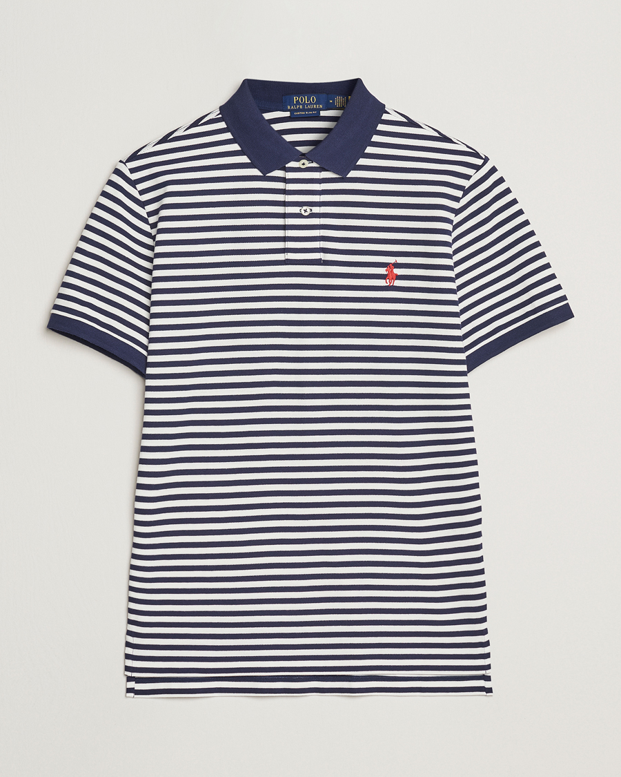 Men | Polo Shirts | Polo Ralph Lauren | Custom Slim Fit Striped Polo Deckwash White/Navy