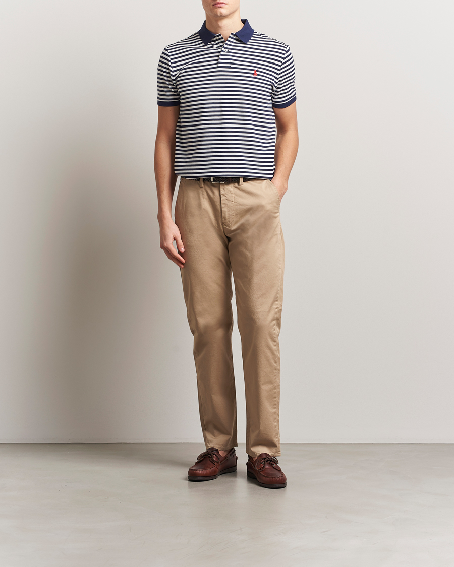 Men | Polo Shirts | Polo Ralph Lauren | Custom Slim Fit Striped Polo Deckwash White/Navy