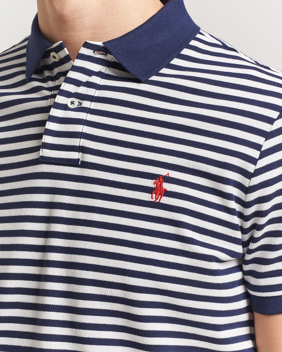 Men | Polo Shirts | Polo Ralph Lauren | Custom Slim Fit Striped Polo Deckwash White/Navy