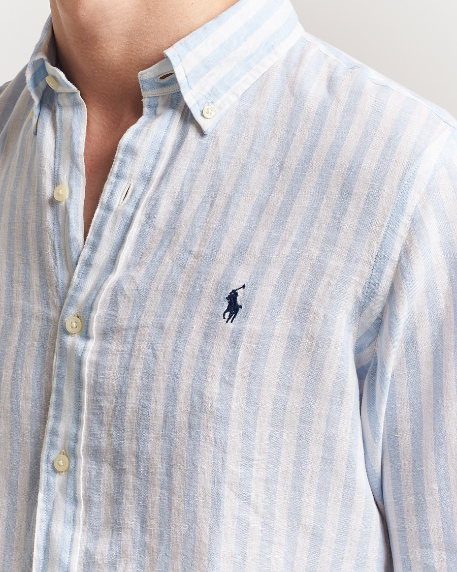 Men | Shirts | Polo Ralph Lauren | Custom Fit Striped Linen Shirt Office Blue/White