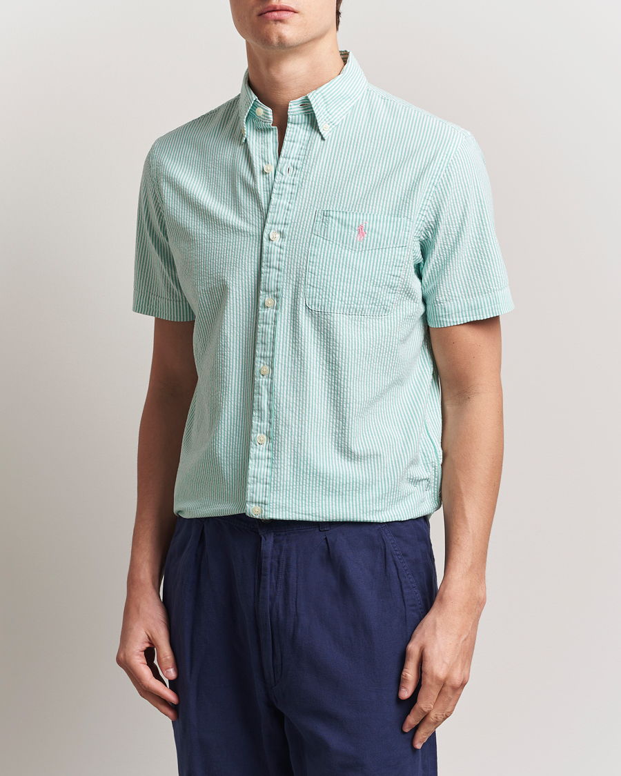 Men | Shirts | Polo Ralph Lauren | Seersucker Short Sleeve Striped Shirt Green/White