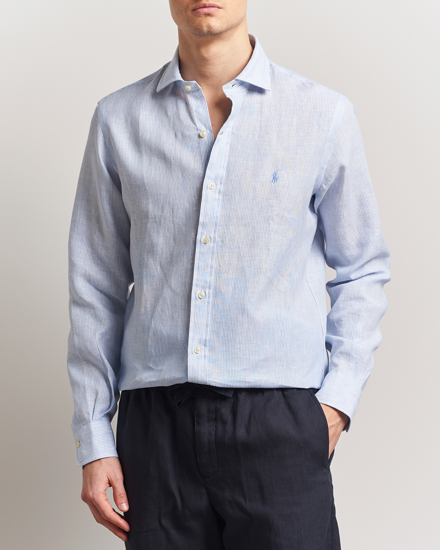 Men | Shirts | Polo Ralph Lauren | Custom Fit Dressed Striped Linen Shirt Cabana Blue