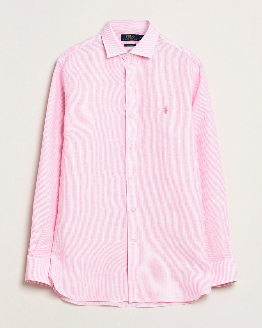 Men | Shirts | Polo Ralph Lauren | Custom Fit Dressed Striped Linen Shirt Pink/White