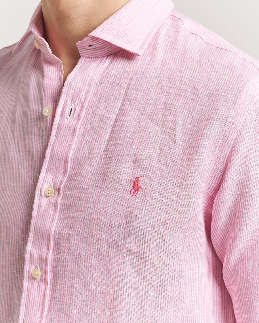 Men | Shirts | Polo Ralph Lauren | Custom Fit Dressed Striped Linen Shirt Pink/White