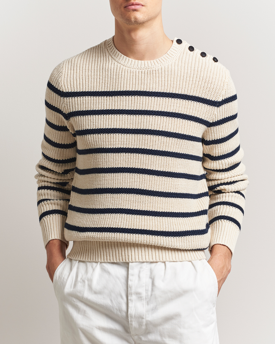 Men | Sweaters & Knitwear | Polo Ralph Lauren | Cotton/Linen Striped Sweater Cream/Navy