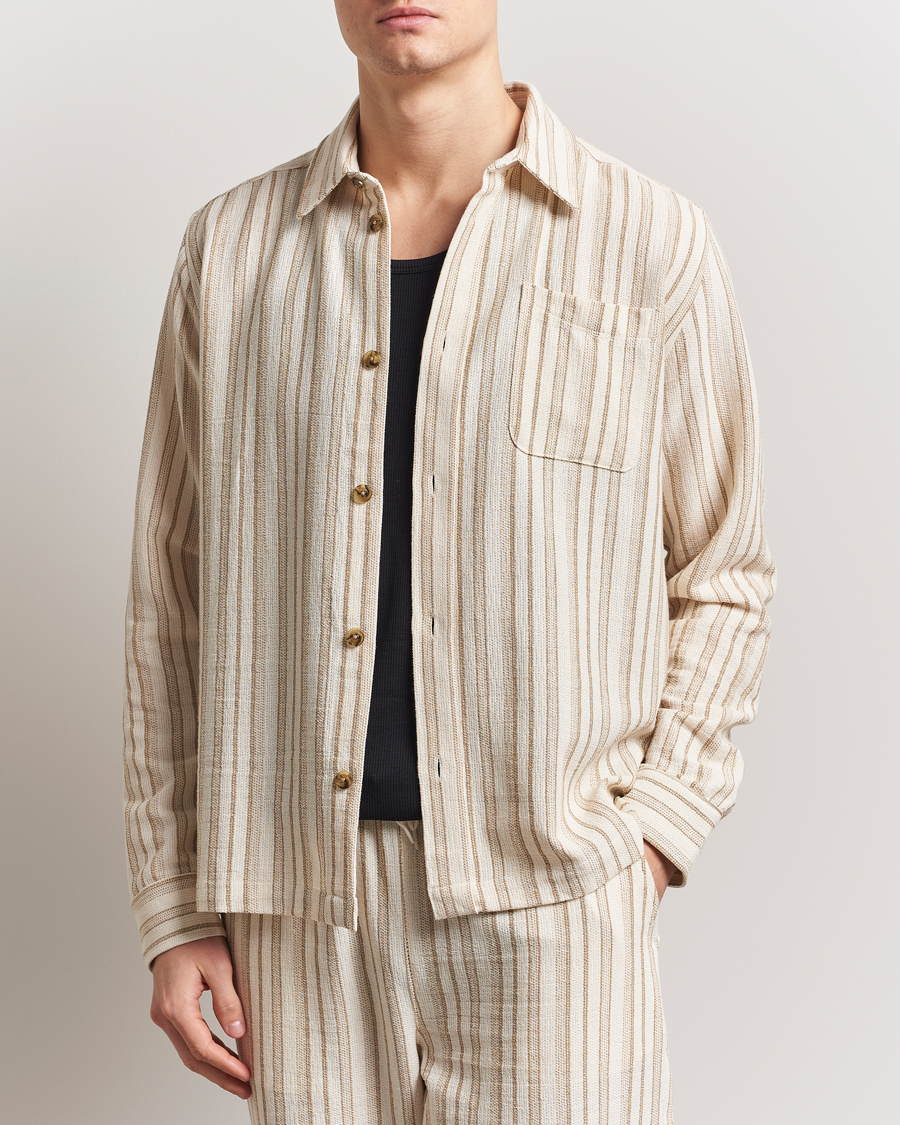 Men | Shirts | LES DEUX | Shane Stripe Cotton Overshirt Ivory