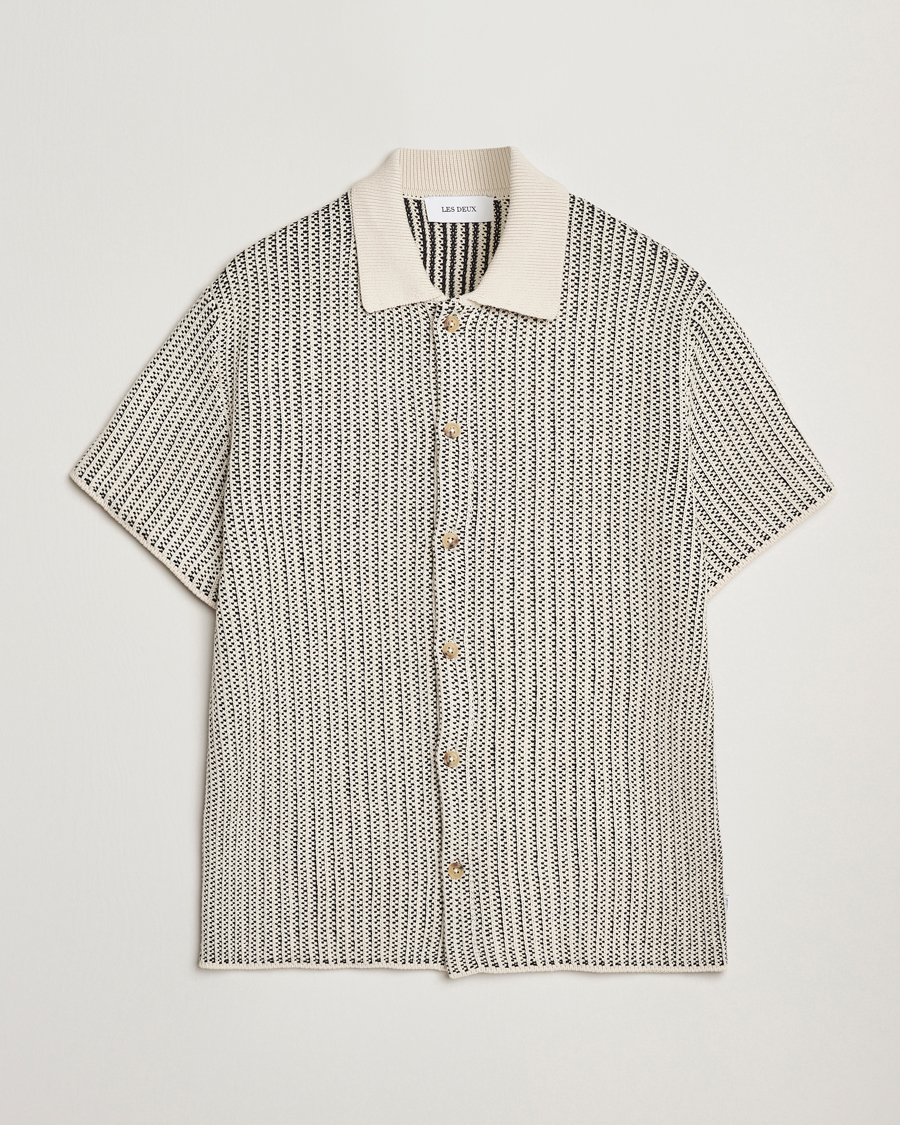 Men | Shirts | LES DEUX | Easton Knitted Short Sleeve Shirt Ivory/Black