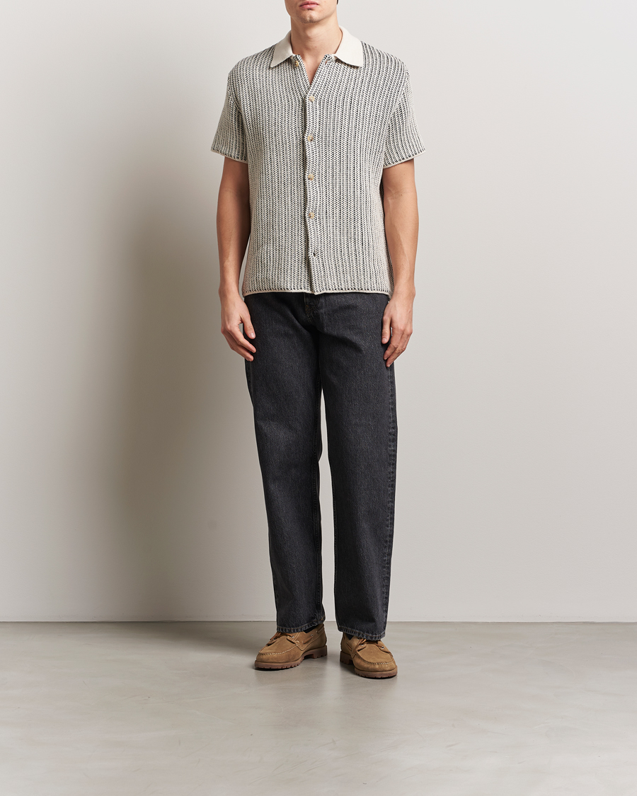 Men | Shirts | LES DEUX | Easton Knitted Short Sleeve Shirt Ivory/Black