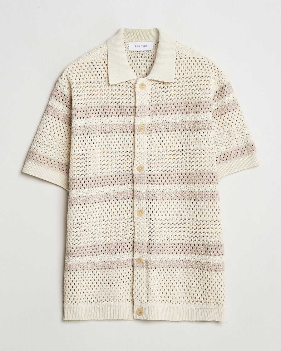 Men | Shirts | LES DEUX | Gianni Striped Knitted Short Sleeve Shirt Ivory