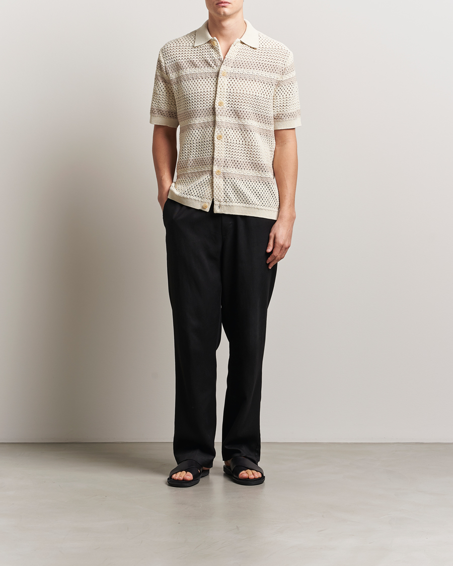 Men | Shirts | LES DEUX | Gianni Striped Knitted Short Sleeve Shirt Ivory