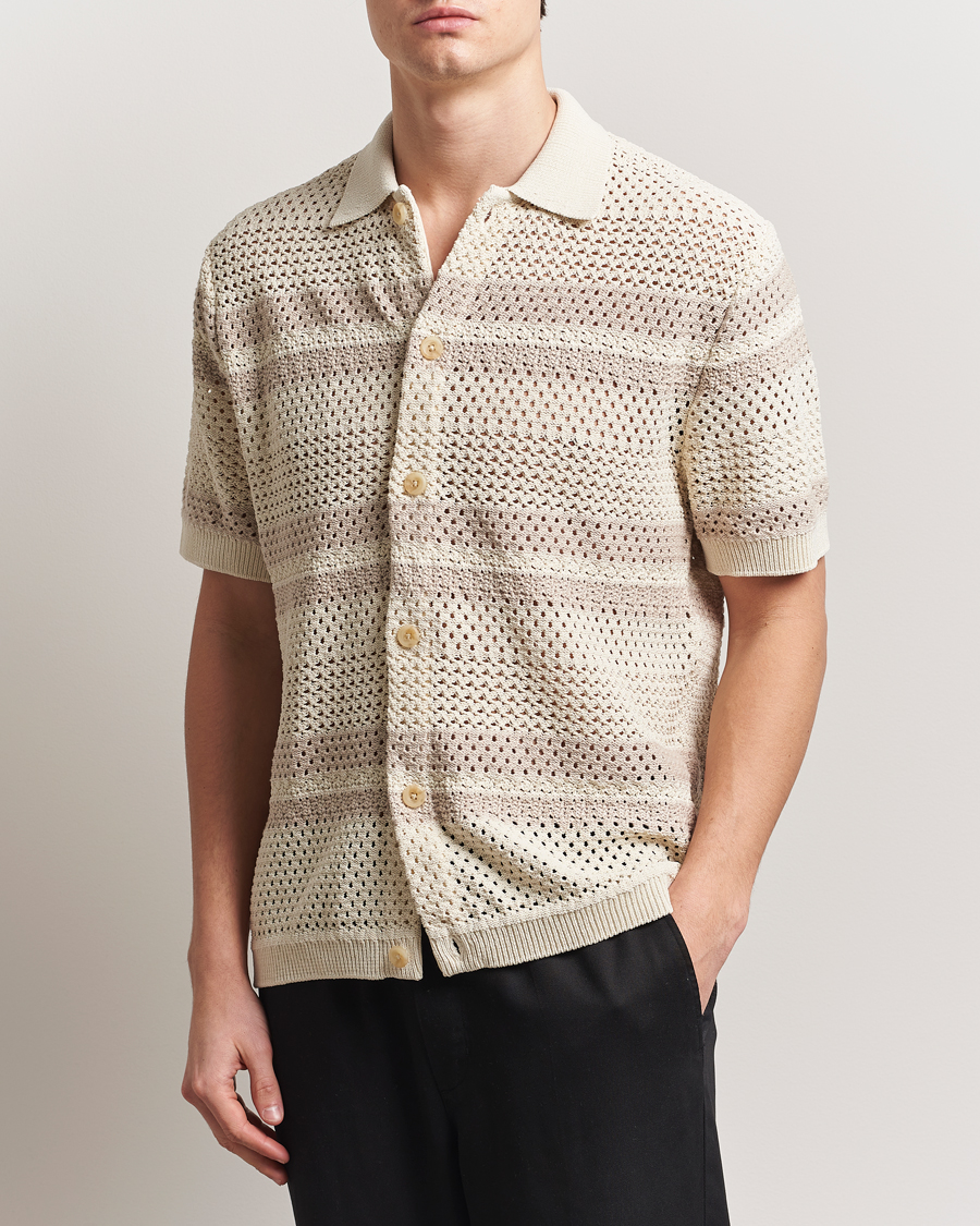 Men | Shirts | LES DEUX | Gianni Striped Knitted Short Sleeve Shirt Ivory